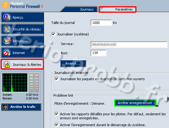 journaux et alertes sunbelt personal firewall 4.6